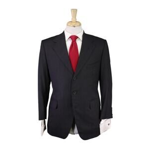 Edgar Pomeroy Bespoke Black Tic Woven 100% Cashmere Handmade Suit 38S